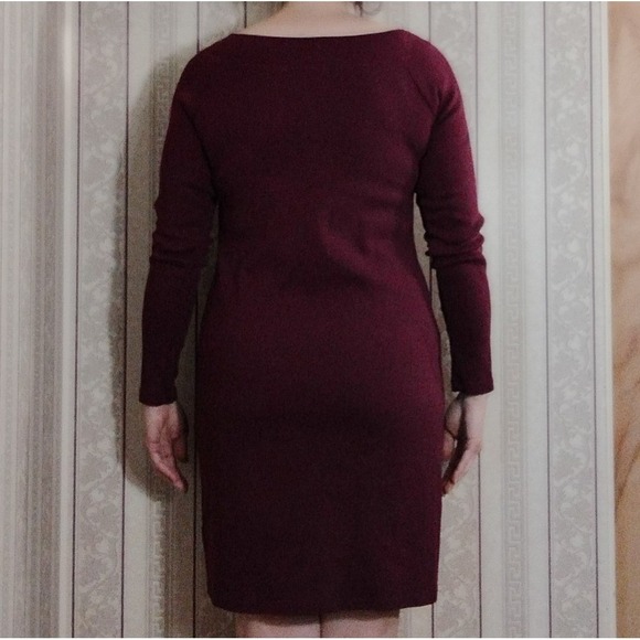 Lauren Ralph Lauren Burgundy Long Sleeve Pencil Dress With Leather Buckle Large - Picture 3 of 9